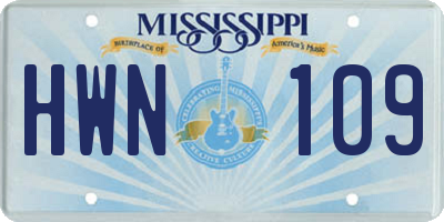 MS license plate HWN109