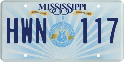 MS license plate HWN117