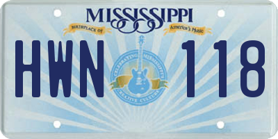 MS license plate HWN118