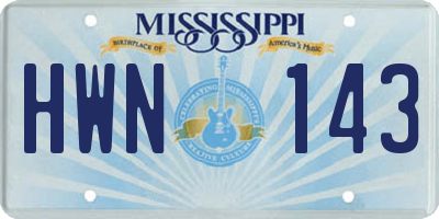 MS license plate HWN143
