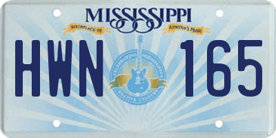 MS license plate HWN165