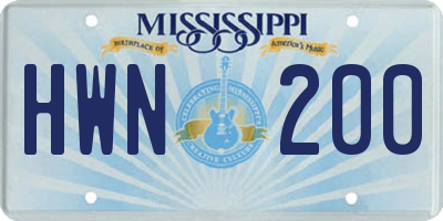 MS license plate HWN200