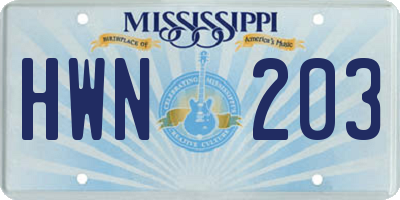 MS license plate HWN203