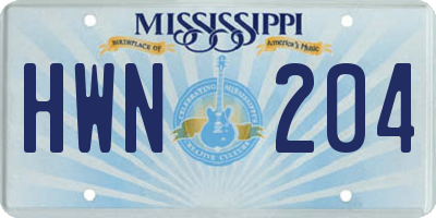 MS license plate HWN204