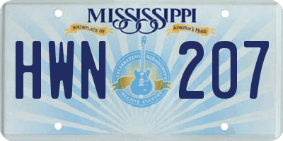 MS license plate HWN207