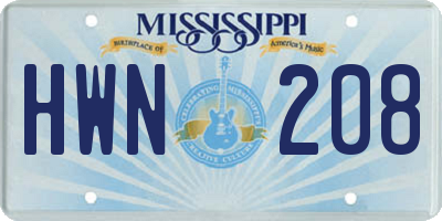 MS license plate HWN208