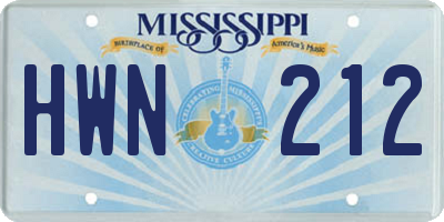 MS license plate HWN212