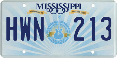 MS license plate HWN213