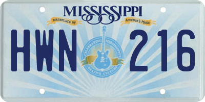MS license plate HWN216