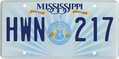 MS license plate HWN217