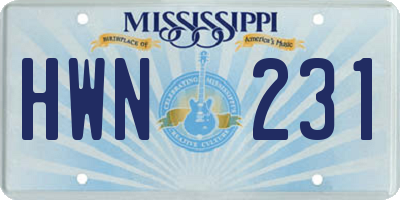MS license plate HWN231