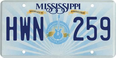 MS license plate HWN259