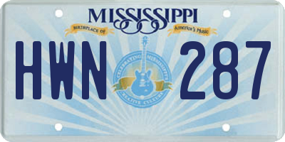 MS license plate HWN287