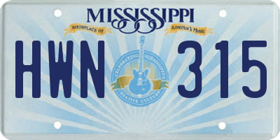MS license plate HWN315
