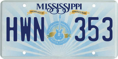 MS license plate HWN353