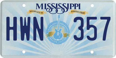 MS license plate HWN357