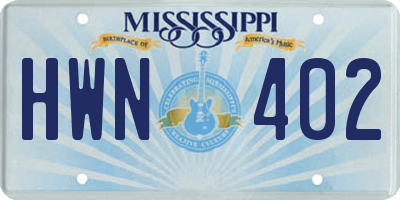 MS license plate HWN402