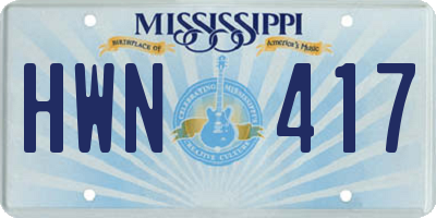 MS license plate HWN417