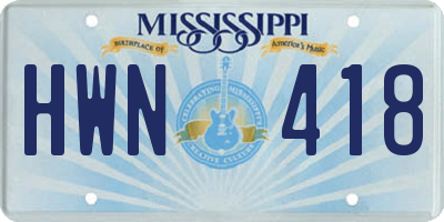 MS license plate HWN418
