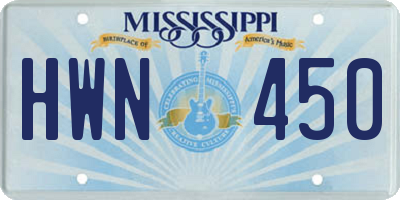 MS license plate HWN450