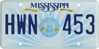 MS license plate HWN453