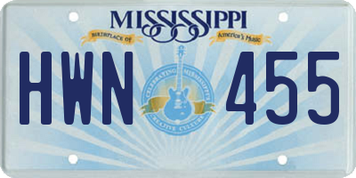 MS license plate HWN455