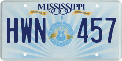 MS license plate HWN457
