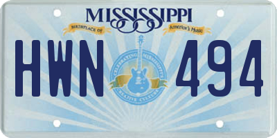 MS license plate HWN494
