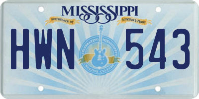 MS license plate HWN543