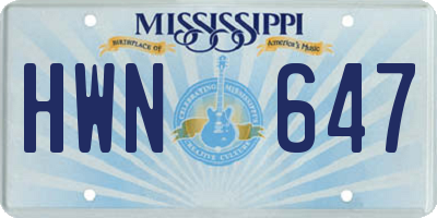 MS license plate HWN647