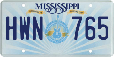 MS license plate HWN765