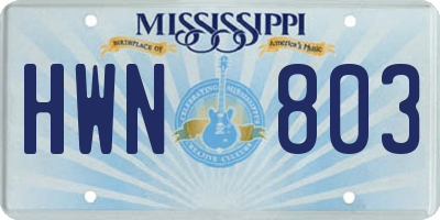 MS license plate HWN803