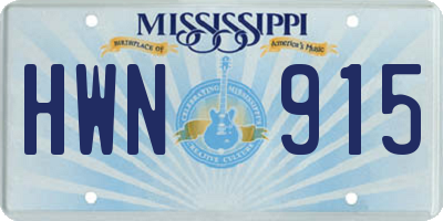 MS license plate HWN915