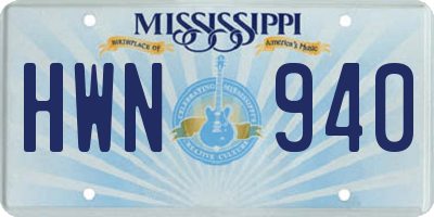 MS license plate HWN940