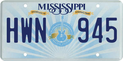 MS license plate HWN945