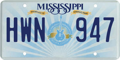 MS license plate HWN947