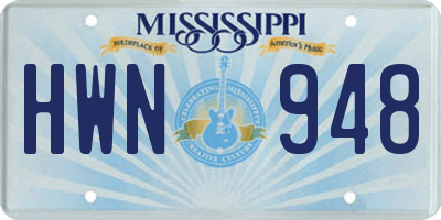 MS license plate HWN948