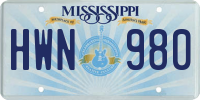 MS license plate HWN980