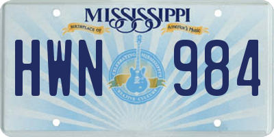 MS license plate HWN984