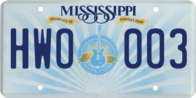 MS license plate HWO003