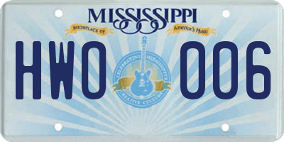 MS license plate HWO006