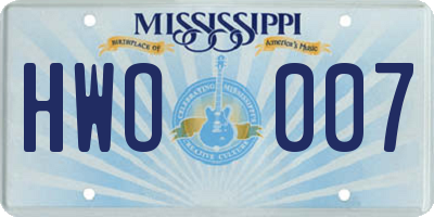 MS license plate HWO007
