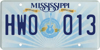 MS license plate HWO013
