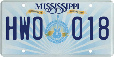 MS license plate HWO018