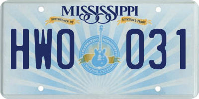 MS license plate HWO031
