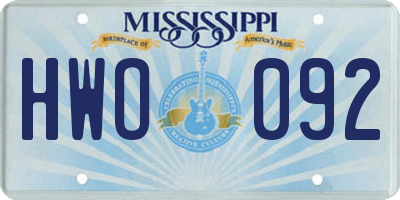 MS license plate HWO092