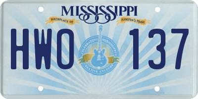 MS license plate HWO137