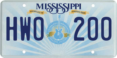 MS license plate HWO200