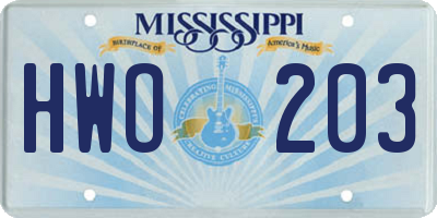 MS license plate HWO203