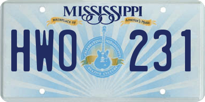 MS license plate HWO231